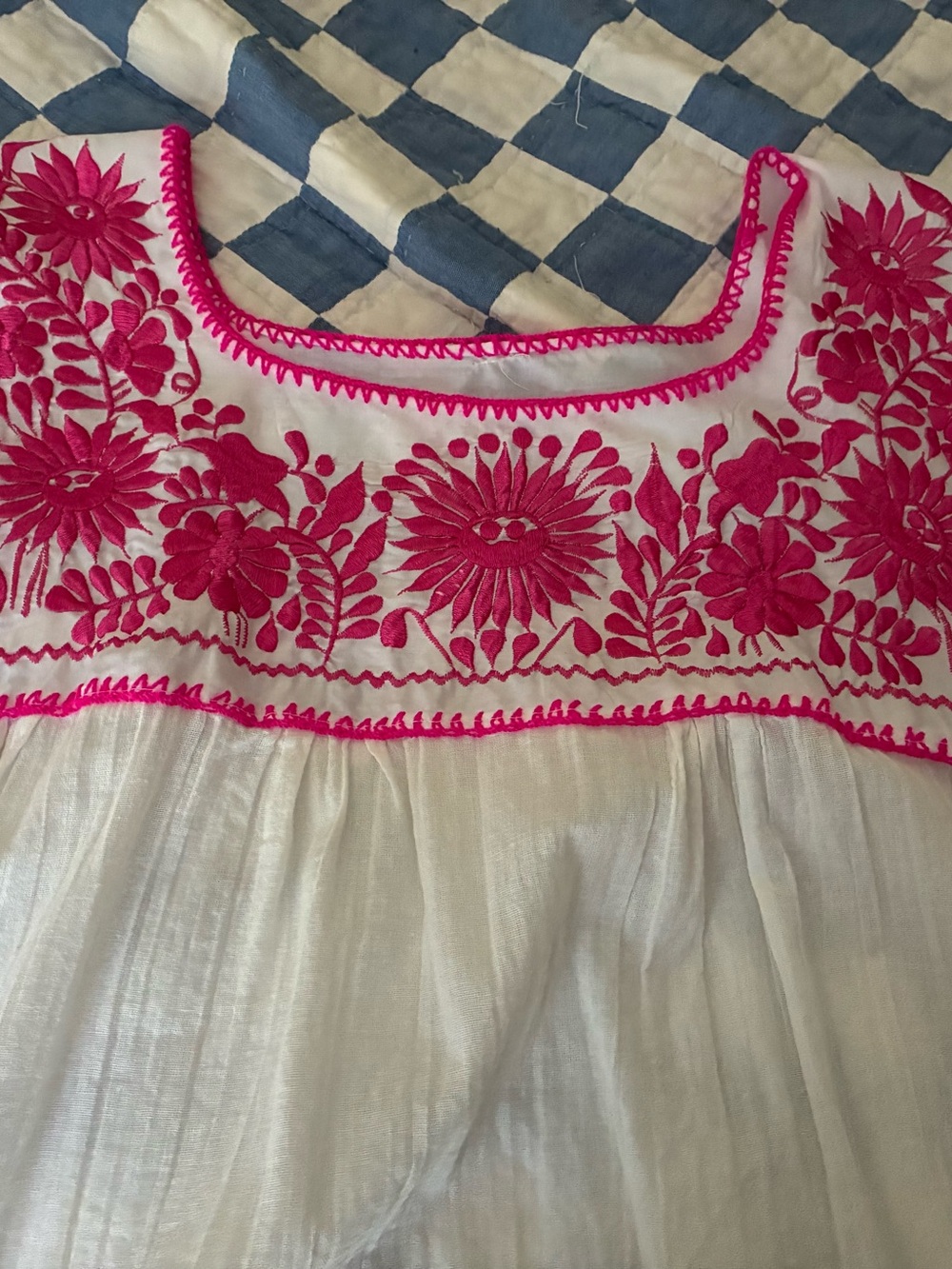 Mexican Embroidered Peasant Blouse with Pink Floral Yoke - Picture 3 of 3